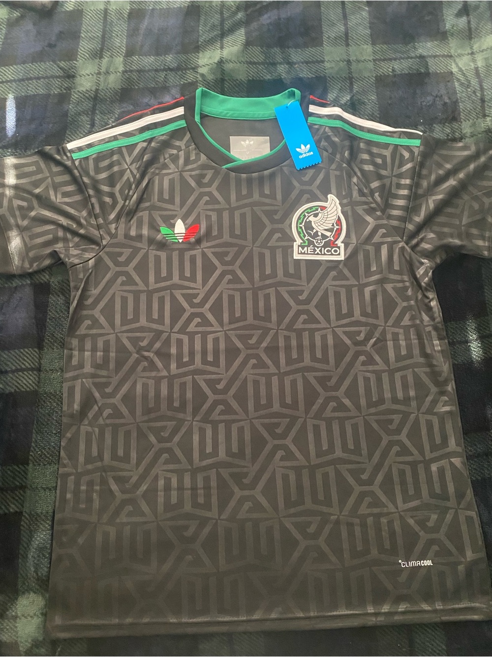 adidas Mexico Black Graphic Soccer Jersey with Green & Red Accents